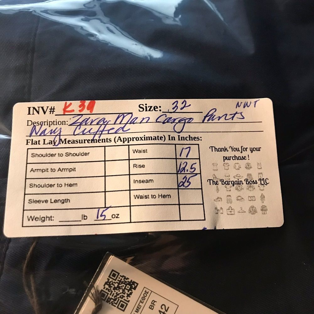 Zara Man 100% Cotton Cuffed Cargo Pants Blue - Picture 5 of 6
